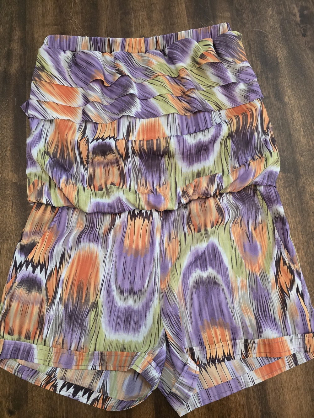 Y2K Women’s Purple & Orange Printed Elastic-Waist Strapless Romper